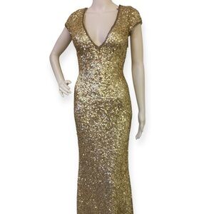 Primavera Couture Elegant Gold Sequin Evening Gown